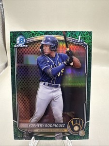 2025 Bowman Yophery Rodriguez 1st Chrome Green Grass Refractor /99 Brewers
