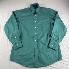 Chaps Twill Dress Shirt Mens 15 Green Long Sleeve Button Up Wrinkle Free Preppy
