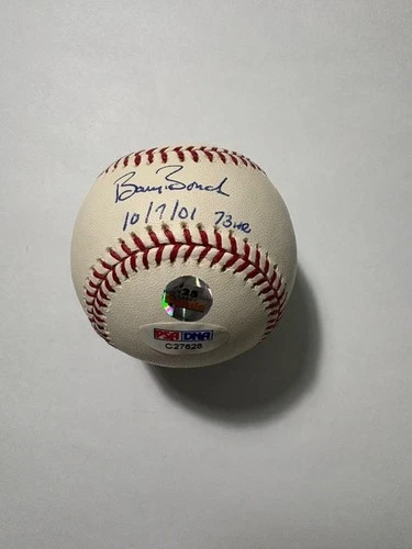Barry Bonds Signed Baseball 10/7/01 73HR PSA/DNA BARRY BONDS AUTH w/game ticket