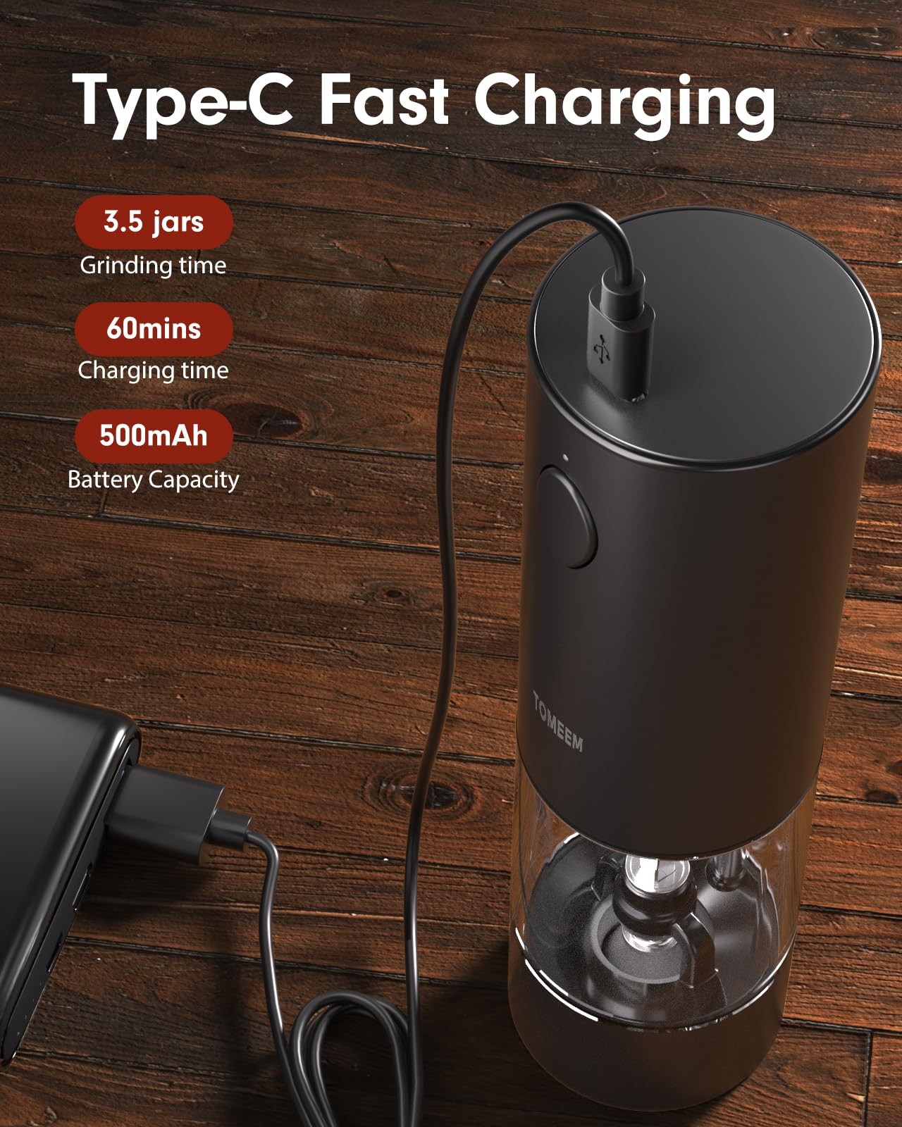 TOMEEM Upgraded Larger Capacity Electric Salt and Pepper Grinder Set Recharge...