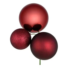 Vickerman 18" Plastic Ball Ornament Christmas Picks in Wine Red (Set of 2)
