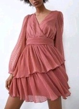 Zara dusky pink chiffon tiered chiffon dress small
