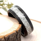 8mm Black Tungsten Christmas Gifts Her Ring Brushed Silver meteorite Inlay Band — photo 1