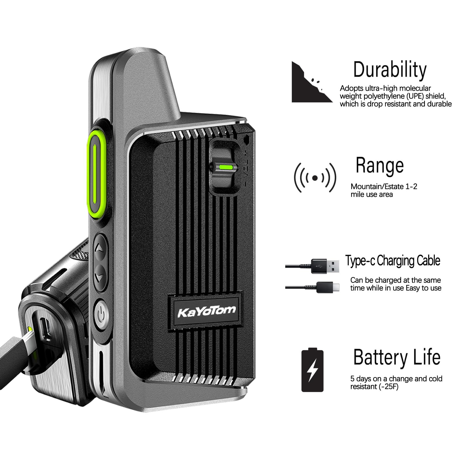 KaYoTom Walkie Talkies Long Range Rechargeable 2-Way Radios UHF Handheld Tran...