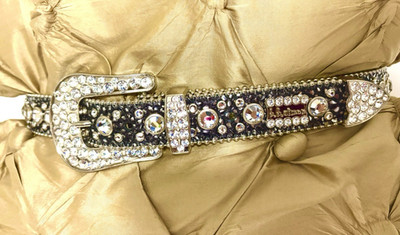 B.B. SIMON UNISEX BELT W/WESTERN STYLE BUCKLE ADORN W/SWAROVSKI CRYSTALS MEDIUM