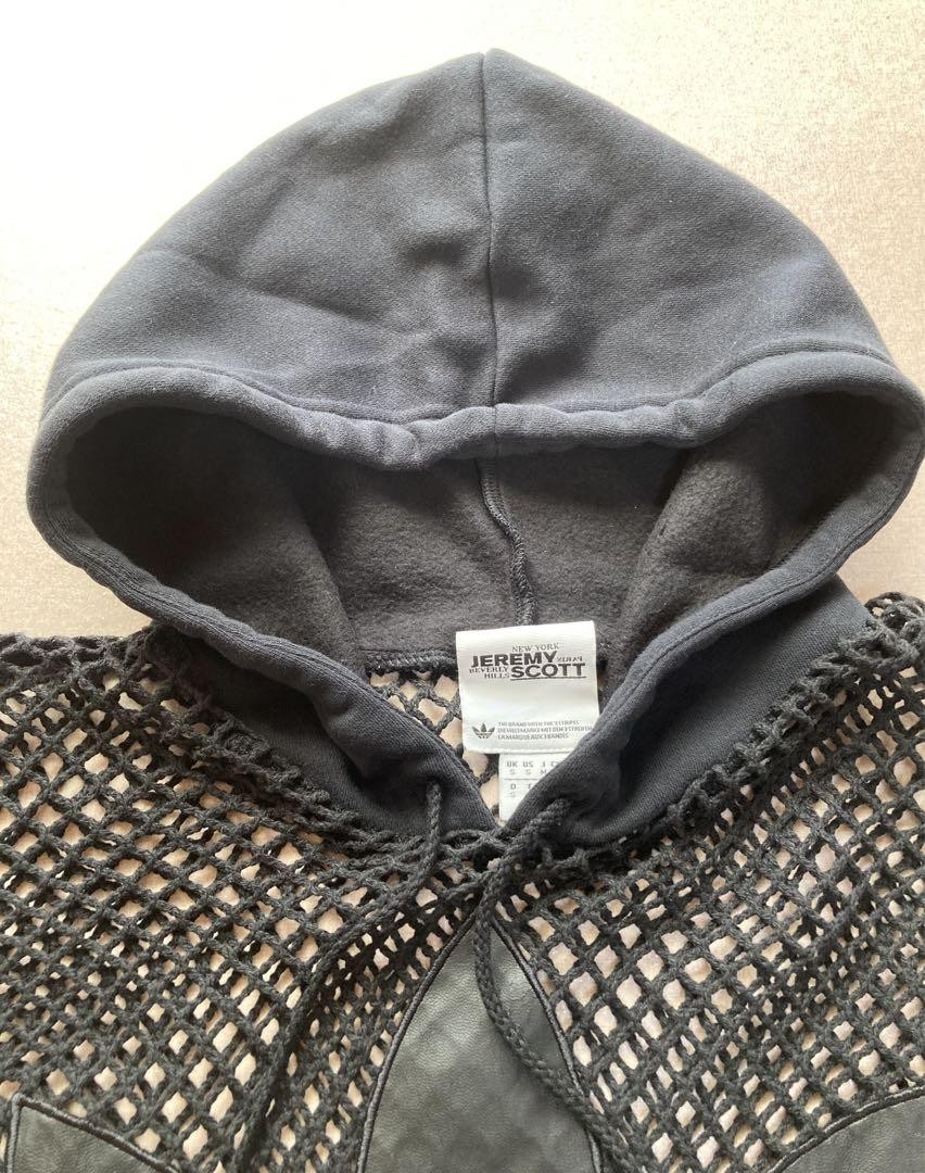 adidas Jeremy Scott Mesh Hoodie Black Trefoil Logo Unisex
