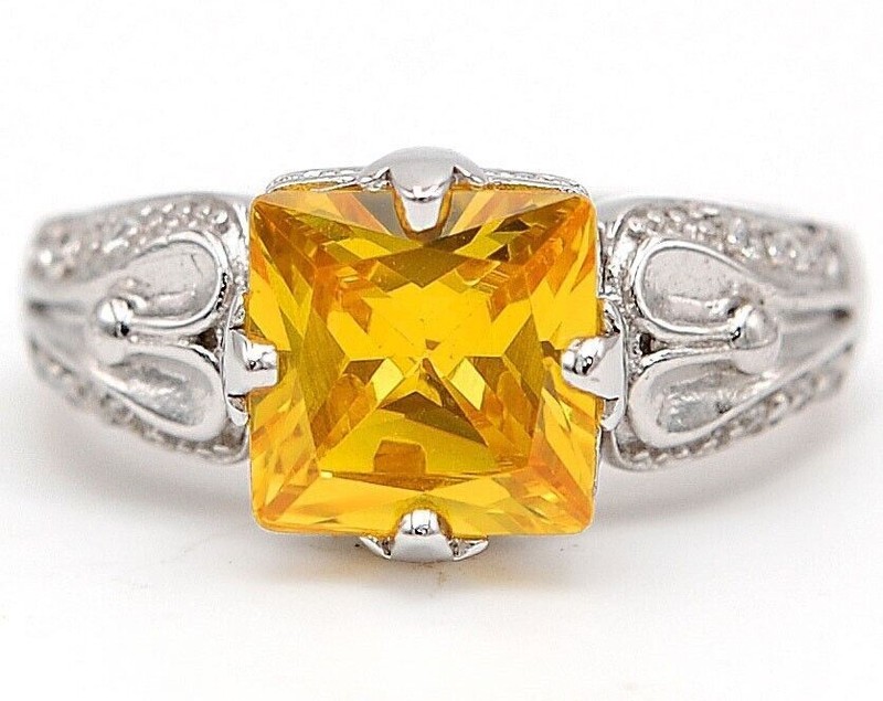 2CT Heat Treated Yellow Topaz 925 Solid Sterling Silver Ring Sz 7 &6-7