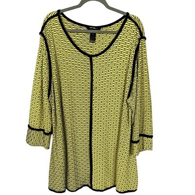 Ali Miles Tunic Top Size 3X Lime Green Back Abstract Geometric Blouse Stretch
