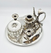 FINE EARLY VICTORIAN STERLING SILVER NATURALISTIC INKSTAND London 1839