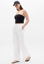 Athleta Retreat linen wide leg pant- medium petite- calla lily- nwot