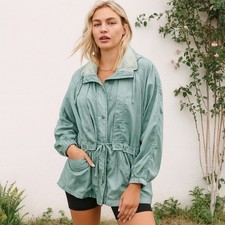 Vintage 90s Mint Green Nylon Windbreaker L/XL Oversized Retro Jacket