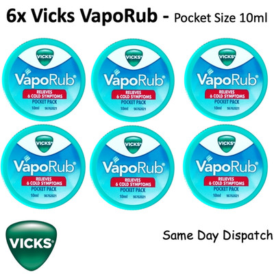 Vicks VapoRub Cough Suppressant Topical Analgesic Ointment 6 Pack,10ml Pack size