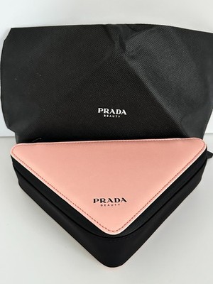 PRADA Beauty Cosmetic Makeup Case Triangle Shape in Pink w/ dust