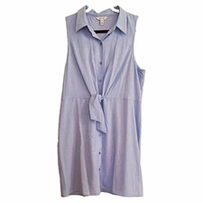 Nine West Women’s Shirt Dress Collared Sleeveless Button Tie XL Light Blue
