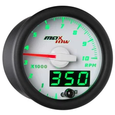 52mm WHITE MAXTOW 10,000 RPM TACHOMETER GAUGE METER KIT w GREEN LEDS