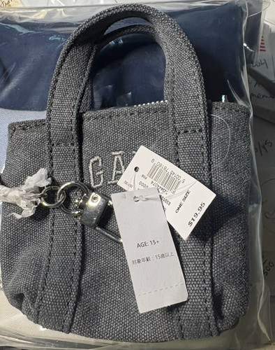 GAP Logo TOTE Bag Charm GRAY EMBROIDERD NEW 5 X 4.5