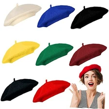  8 Pieces Beret Hats for Women Wool French Hats Artistic One Size Colorful
