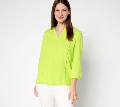 SUNNYLiFE Women's Top Sz L 100% Cotton Gauze Ladder Lace Green A691516