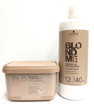 (2 PACK)Schwarzkopf BlondMe Lightener 9+ and BM Dev. 12 % 40 Vol Duo,33.8,15.8oz