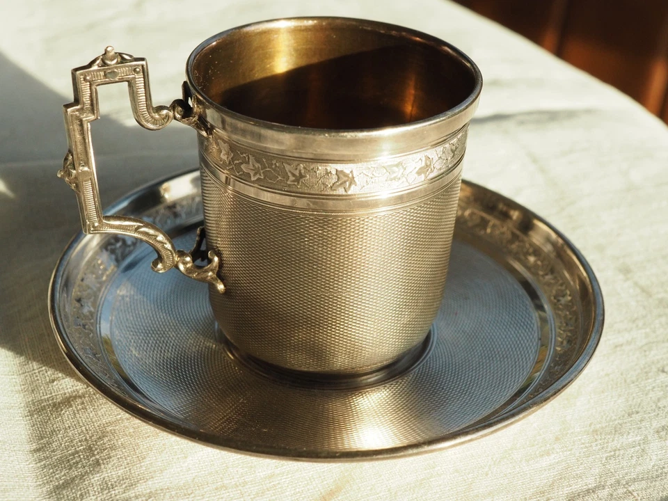 TASSE A CAFE ANCIENNE ARGENT MASSIF ANTIQUE SILVER COFFEE CUP ROUSSEL - Photo 2/4