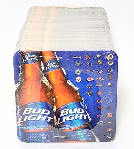 NFL UNTERSETZER BUD LITE Football Party Breweriana 100er Pack Vintage BRANDNEU VERSIEGELT!