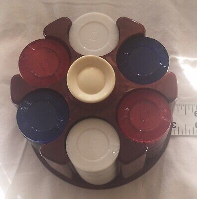 Eight Poker Chip Sleeves Red White Blue Chips Marbled Plastic Poker Chip Caddy Plastic Handle Two Card Deck Cubbies Poker Chip Carousel