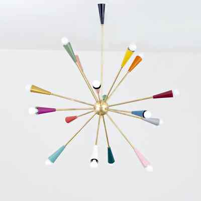 Mid Century Multicolored Sputnik Chandelier 16 Arms Brass Pendent For Decoration