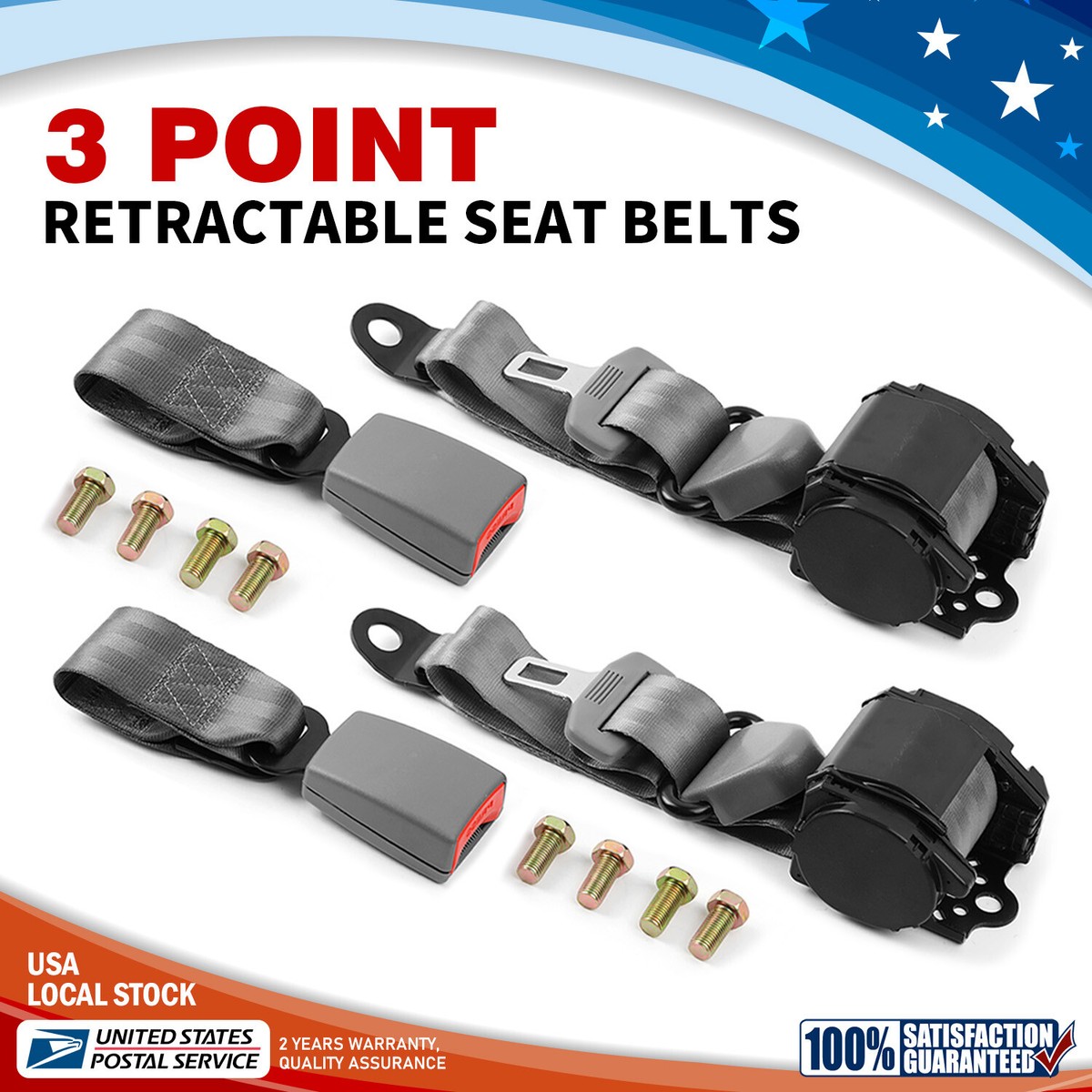 1set Retractable 3 Point Safety Seat Belt Straps Car Vehicle Adjustable