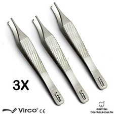 3X ADSON KOCHER DISSECTING DRESSING TISSUE FORCEPS 1X2 TOOTHED TWEEZERS SURGICAL