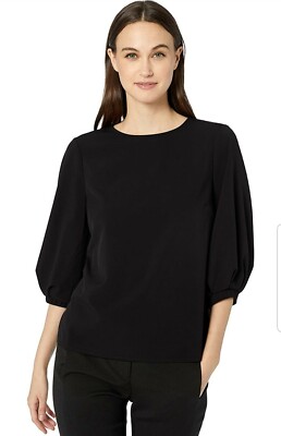 Lark & Ro Women Blouse Three Quarter Sleeve Small Black