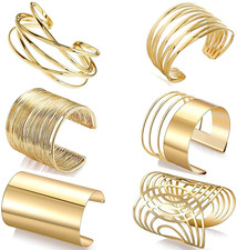 6 PCS Cuff Bangle Bracelet for Women Open Wide Wire Bracelets Gold Wrist Cuff Wr