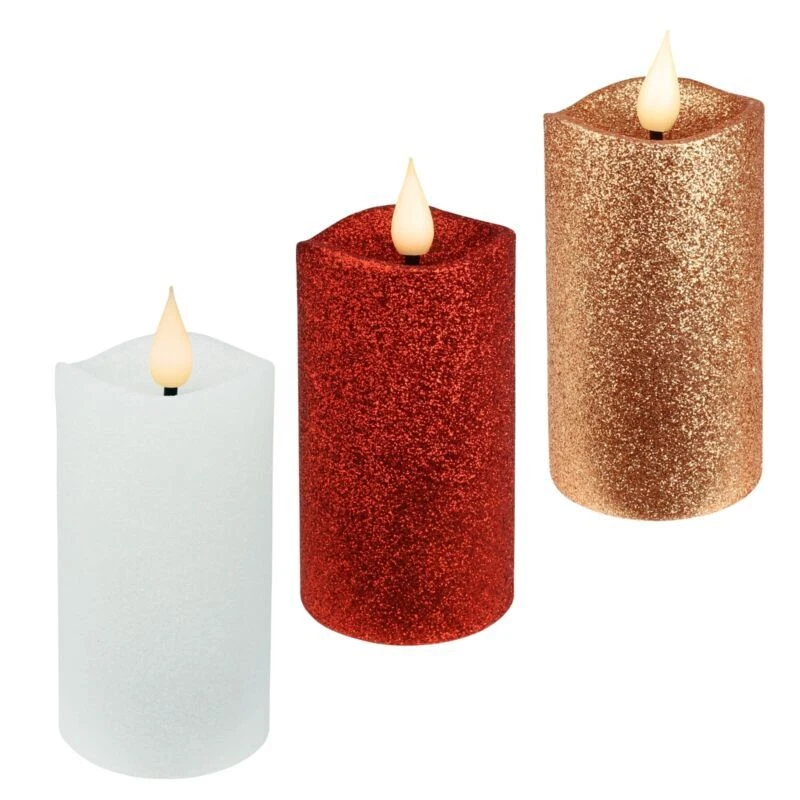 Led Wachs-Kerze 3D-Flamme MAGIE mit TIMER inkl Glas Kerzen-Ständer beleuchtet - Bild 3 von 4