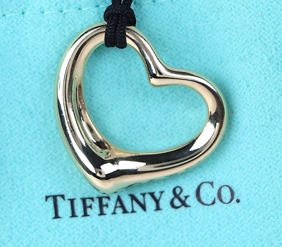 Tiffany & Co Elsa Peretti 18k Yellow Gold 27mm Open Heart Black