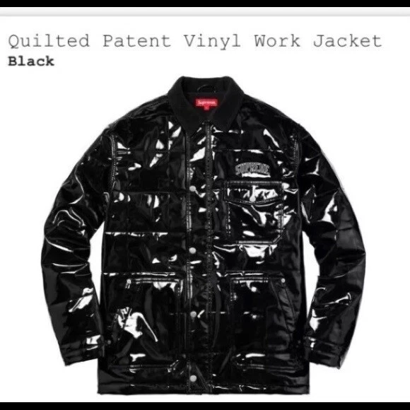 Veste noire matelassée Supreme en vinyle verni taille M