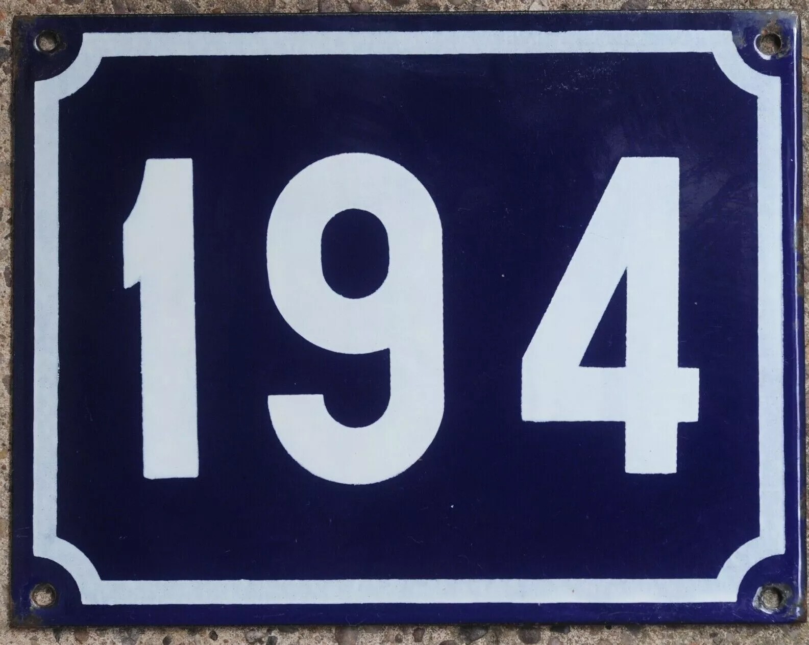 Large old blue French house number 194 door gate plate plaque enamel ...