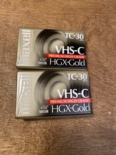 Lot of 2 Maxell blank VHS-C tapes TC-30 HGX-Gold Premium High Grade NEW Sealed