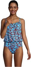 NWT Lands' End Women's Modest Blouson One Piece Tummy Hiding Size 2 80 Z089