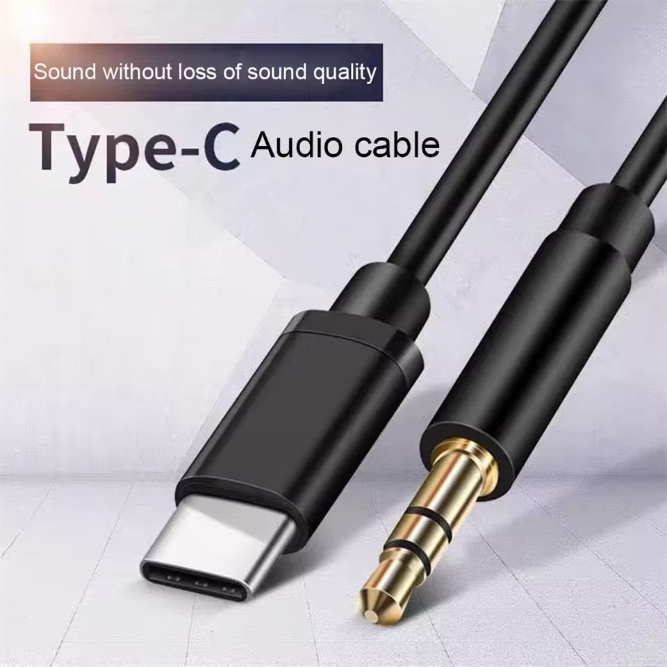 Aux-Kabel Typ-C zu 3,5mm Klinke Nylon für Samsung in Schwarz Silber Premium - Bild 4 von 4