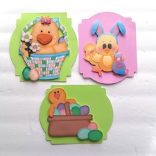 Easter Chick Basket Egg Beans Dimensional Card front Scrapbook Embellishment c99