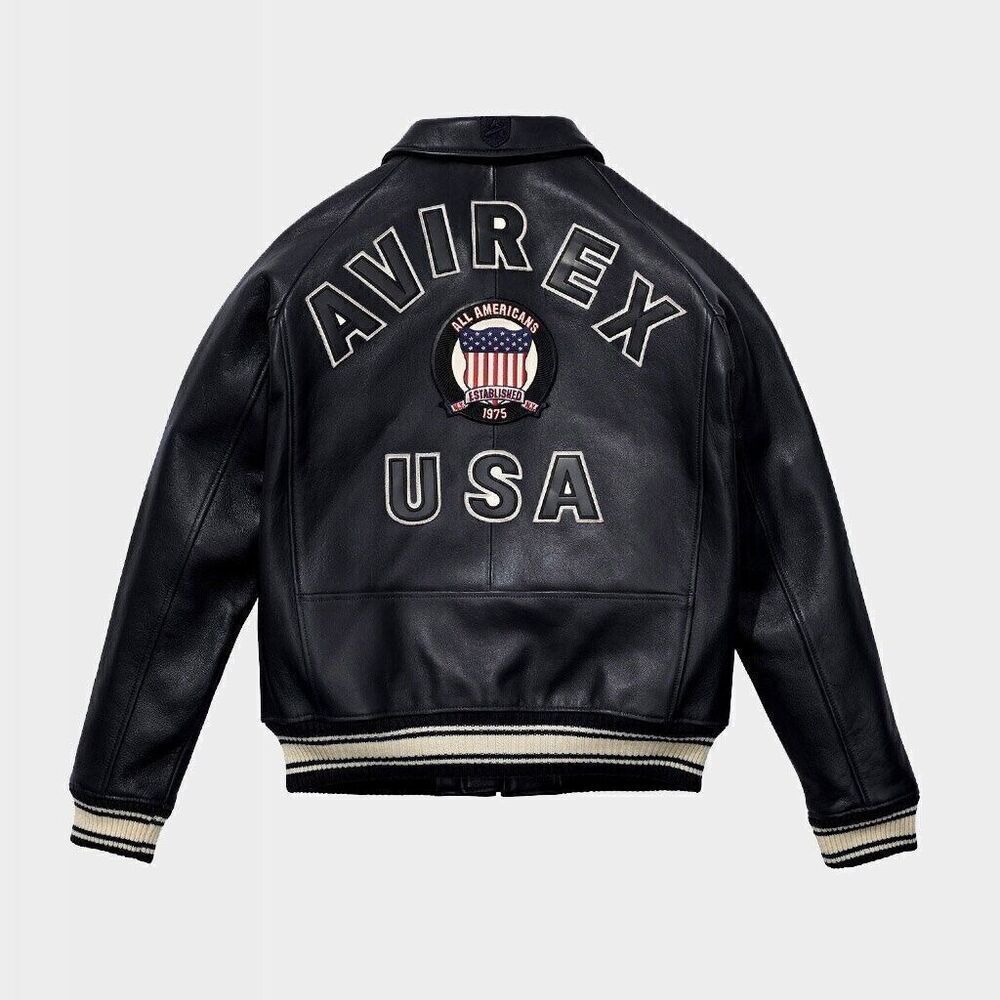 Mens Avirex Red Real Bomber American Flight Jacket Leather Jacket