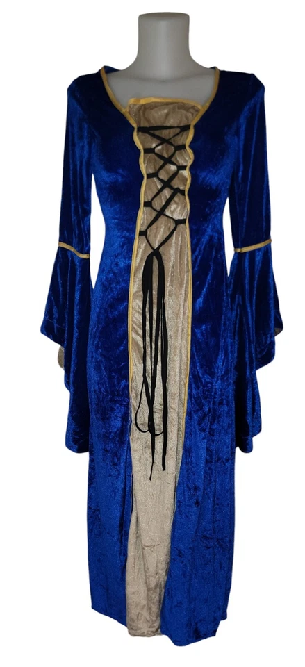 女式蓝色中世纪天鹅绒文艺复兴重演 Goblincore Cosplay 礼服 S 码 — 第 2/4 张图片