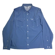 AFTCO Shirt Mens Large Blue Performance Fishing LS AFTECH Button Down Vented