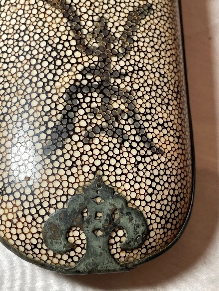 Raro Antiguo Siglo XIX Chino Bronce Shagreen Raya Gafas Estuche Soporte Foto 4 de 4