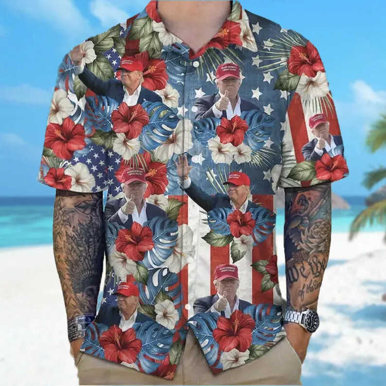 4th of july dress shirts 4th Of July Custom Face Patriotic Hawaiian Shirt