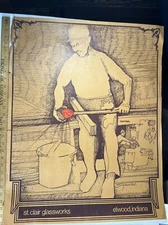 St. Clair Glassworks Elwood Indiana Poster Sign Gaffer Man Blown Glass 29”x23”