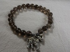 Quartz Beaded Bracelet with Elephant Charm, Stretch Elastic, Unisex Bracelet New