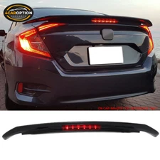 Fit 16-21 Civic 4DR Rear Trunk Spoiler w/ LED Painted NH731P Crystal Black Pearl