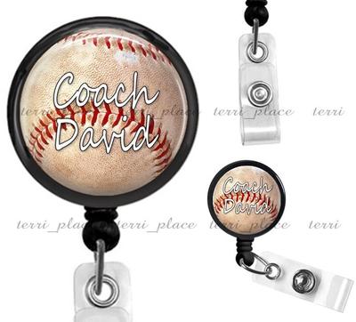 Custom Name Personalized Baseball Coach Clip On Retractable Id Badge Reel