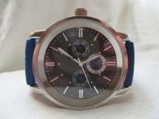 Minimalist Wristwatch Blue Buckle Band Silver Tone Round Black Face
