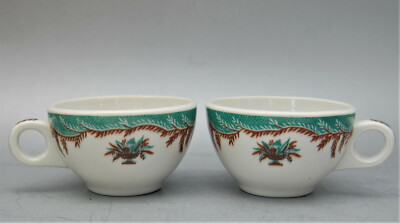 PAIR 2 VINTAGE SHENANGO CHINA DINER COFFEE CUP VASE URN FLORAL SHO210 UNUSED